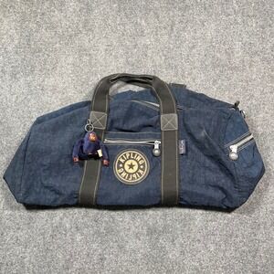 Kipling Onalo Duffle Bag Unisex Large Matt Monkey Keychain Travel Gym Navy Blue